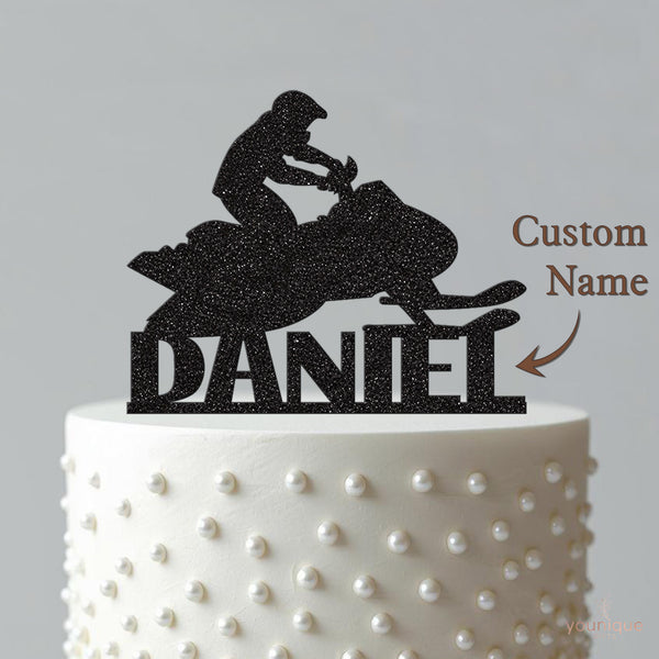 Personalised Snowmobile Rider Cake Topper – Name - view 4