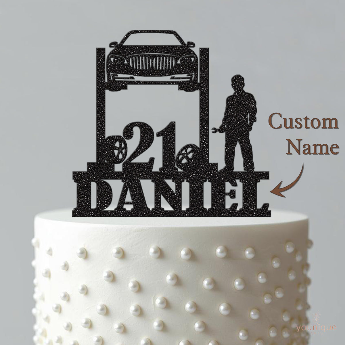 Personalised Mechanic Car Lift 21st Birthday Cake Topper – Name - view 4