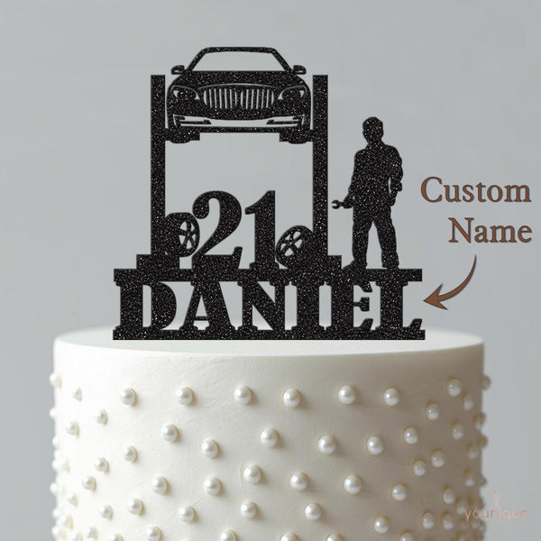 Personalised Mechanic Car Lift 21st Birthday Cake Topper – Name - view 4