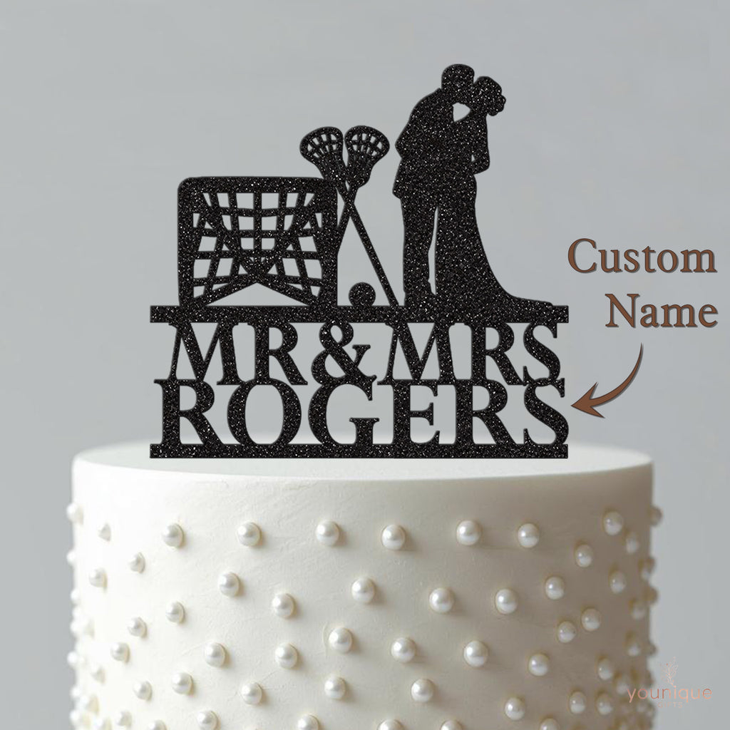 Personalised Lacrosse Goal Wedding Cake Topper – Surname - view 4