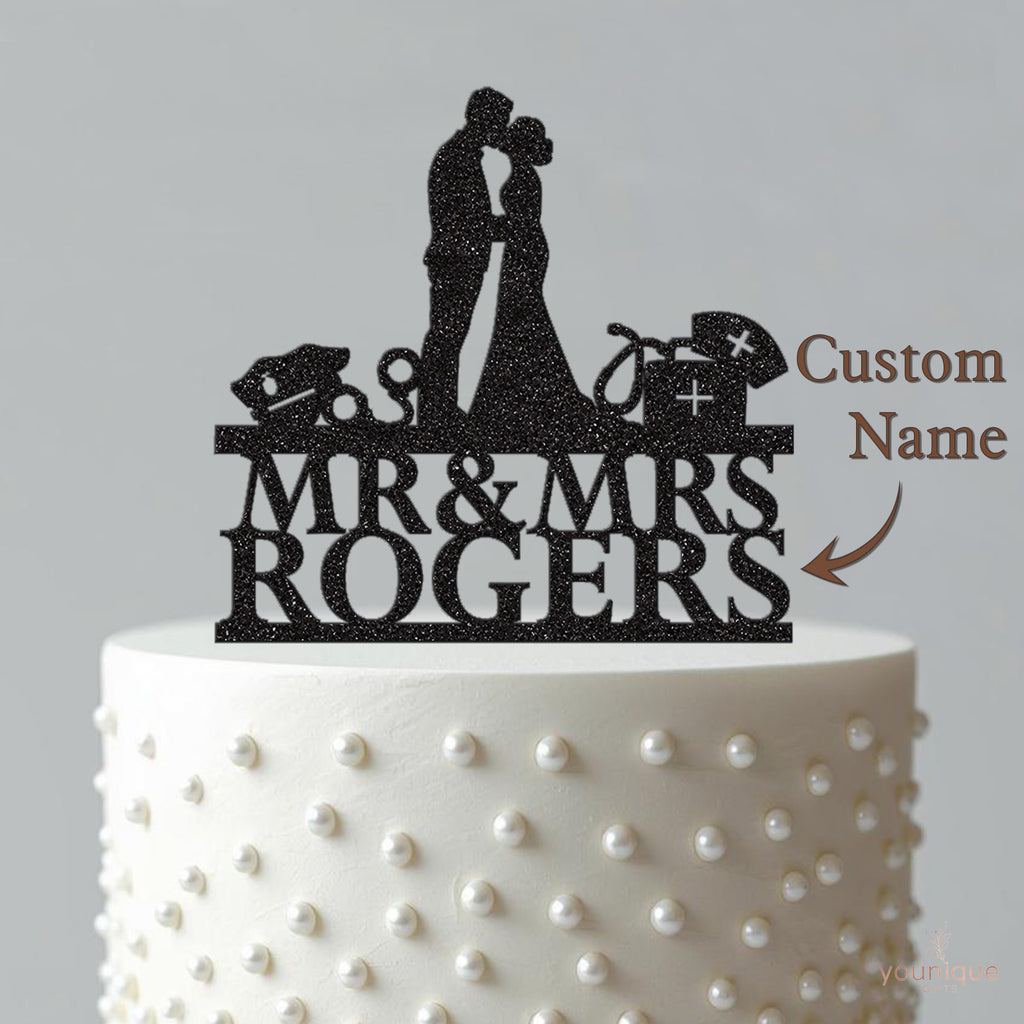 Personalised Kissing Police & Nurse Wedding Cake Topper – Surname - view 4