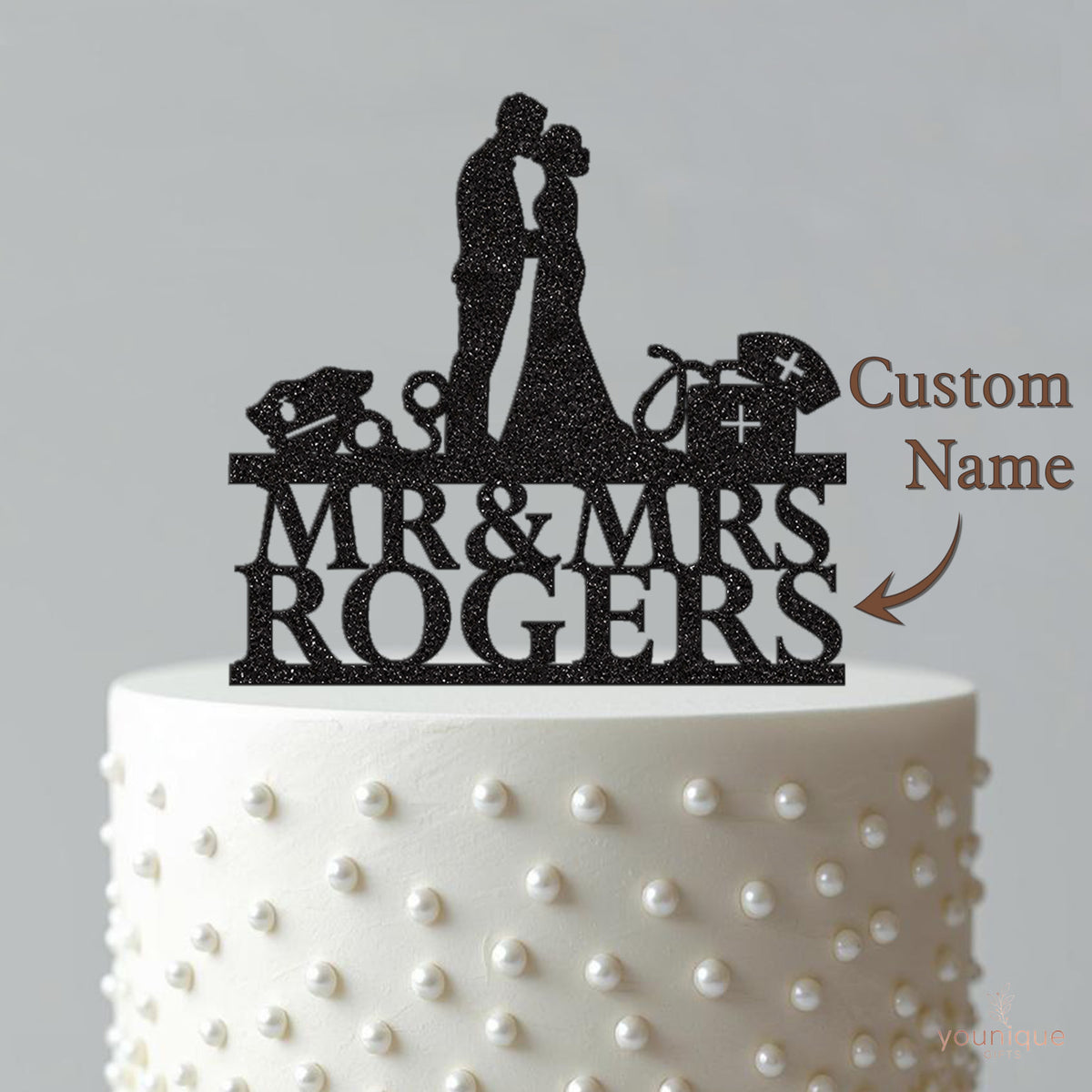 Personalised Kissing Police & Nurse Wedding Cake Topper – Surname - view 4