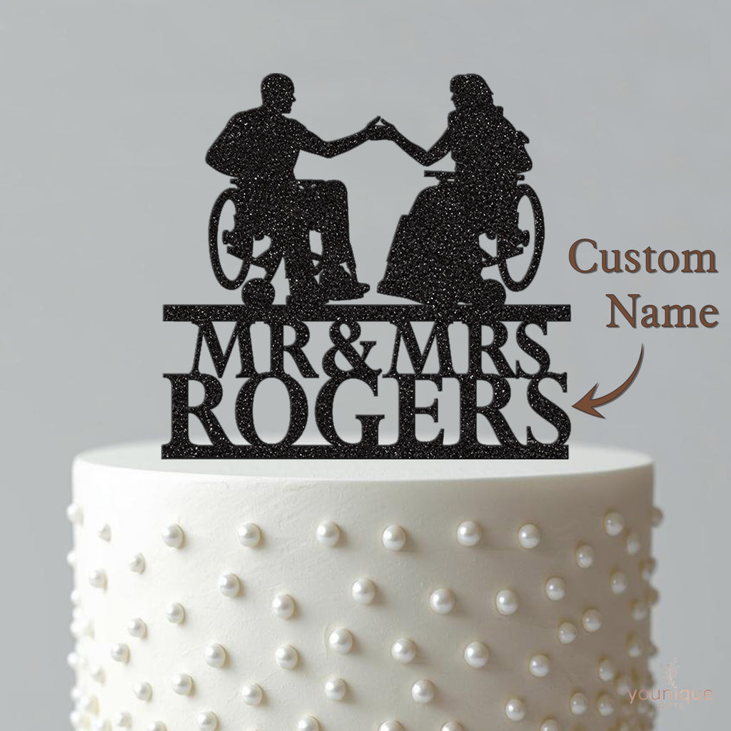 Personalised Wheelchair Wedding Couple Cake Topper – Surname - view 4