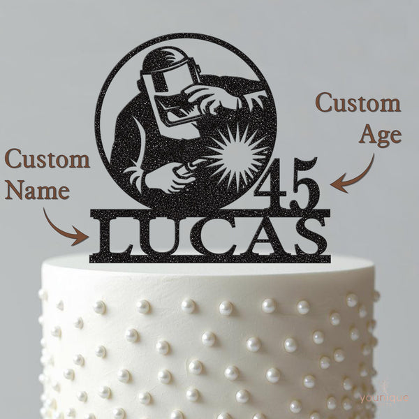 Personalised Welder Circle Cake Topper – Name & Age - view 4