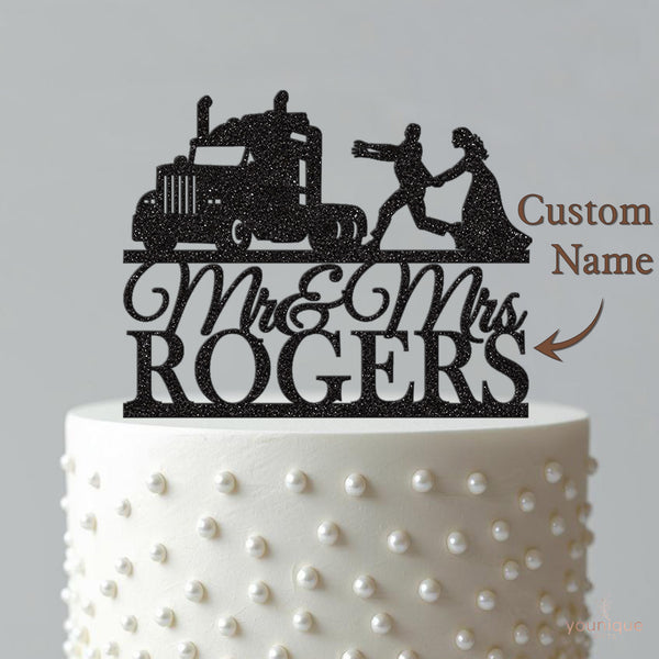 Personalised HGV Lorry Wedding Couple Cake Topper – Surname - view 4