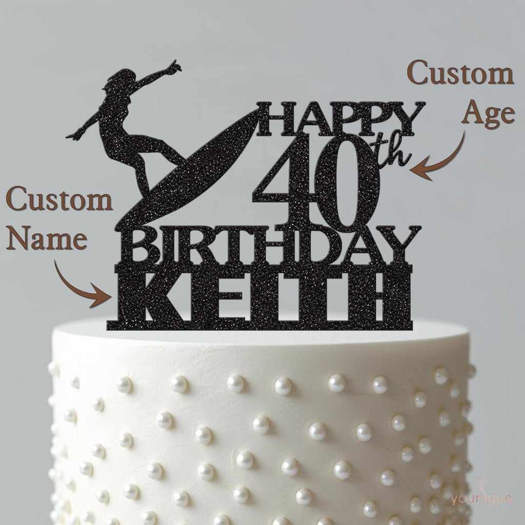 Personalised Surfer & Surfboard Birthday Cake Topper – Name & Age - view 4