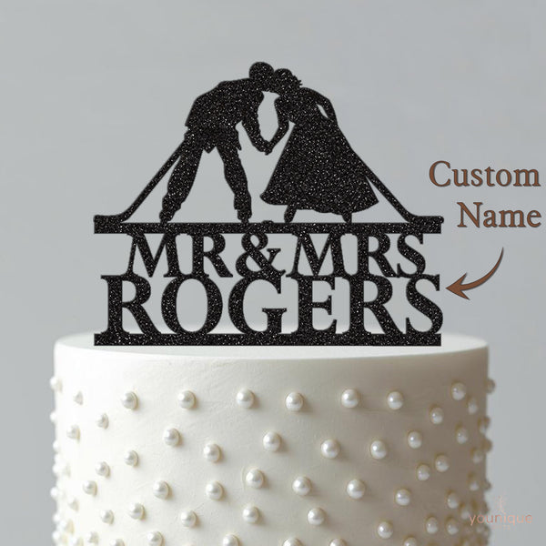 Personalised Hockey Sticks Wedding Couple Cake Topper – Surname - view 4