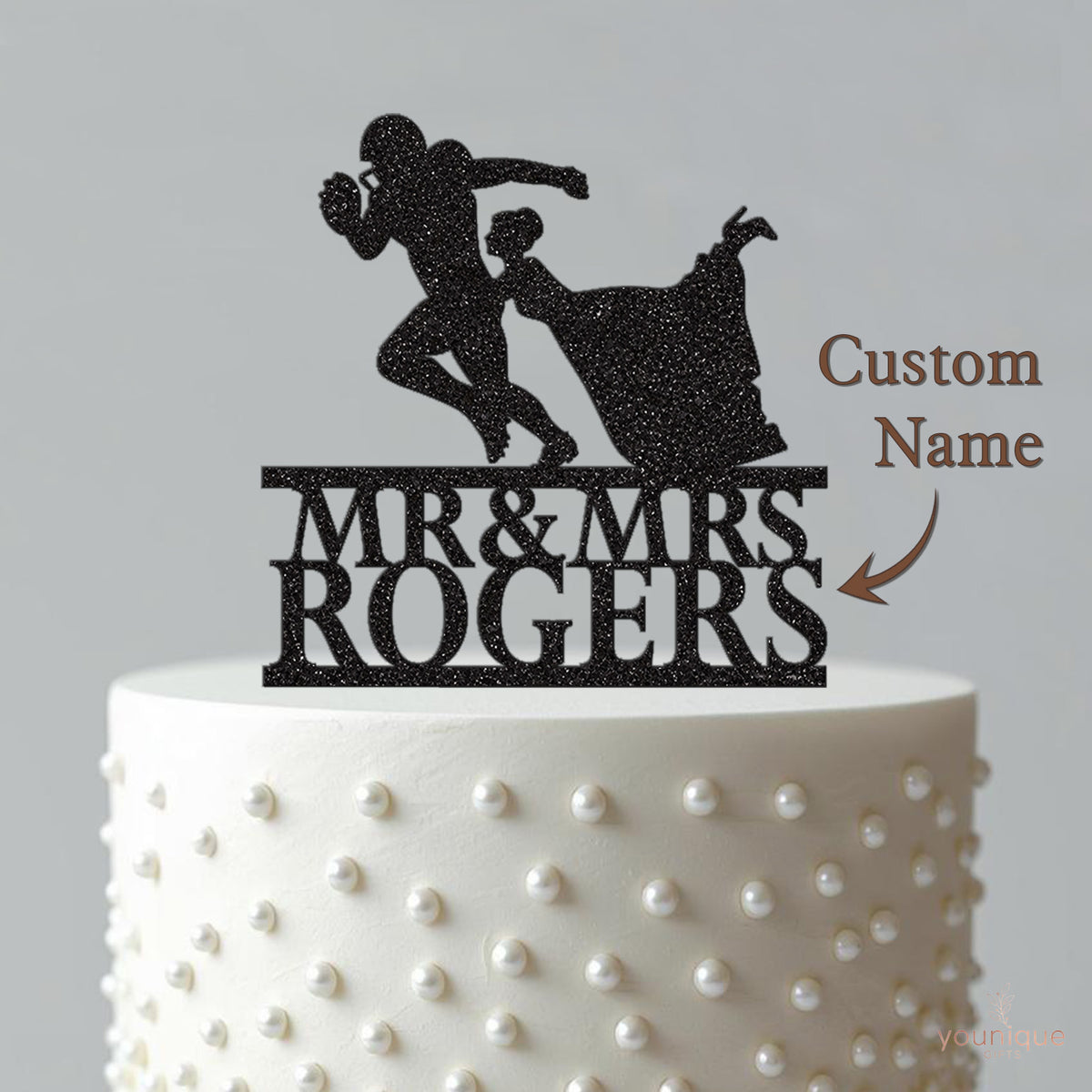 Personalised Running American Football Couple Wedding Cake Topper – Surname - view 4