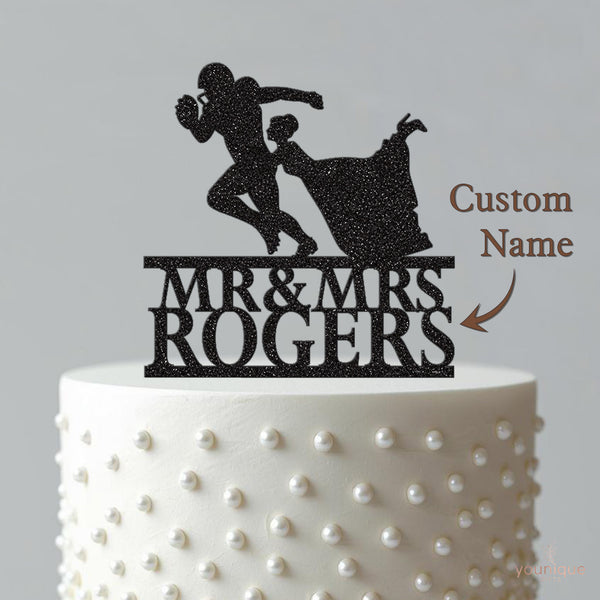 Personalised Running American Football Couple Wedding Cake Topper – Surname - view 4