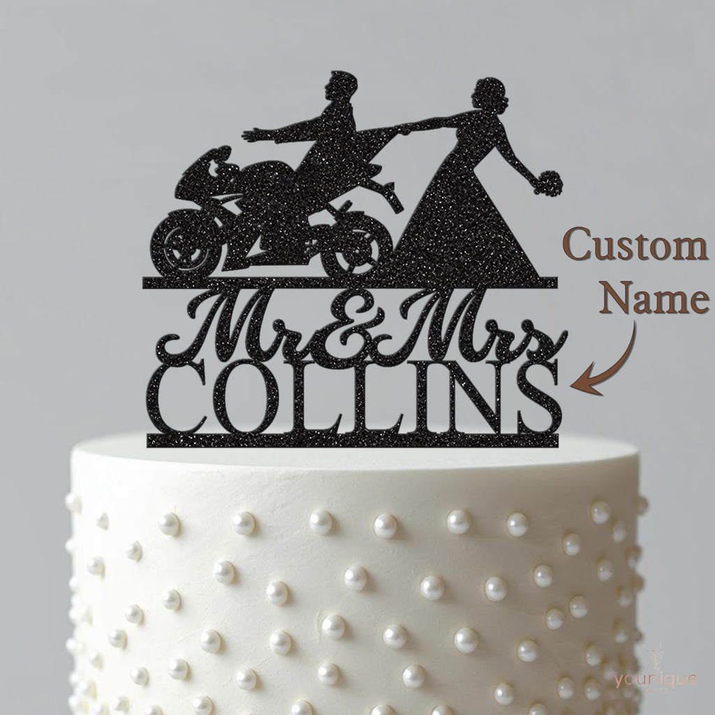 Personalised Sports Motorbike Wedding Couple Cake Topper – Surname - view 4