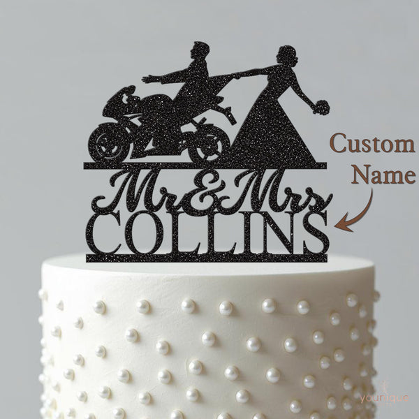Personalised Sports Motorbike Wedding Couple Cake Topper – Surname - view 4