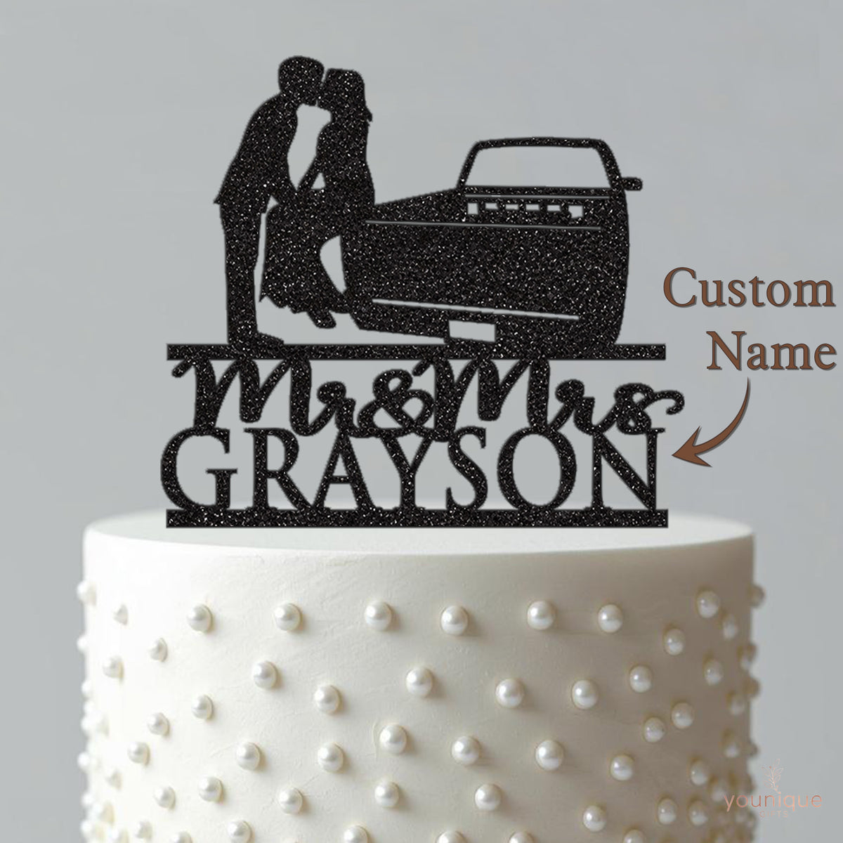 Personalised Pickup Truck Wedding Couple Cake Topper – Surname - view 4
