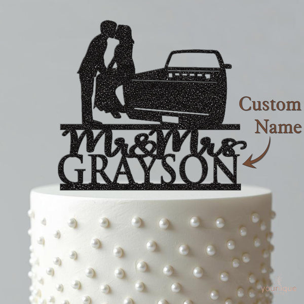 Personalised Pickup Truck Wedding Couple Cake Topper – Surname - view 4