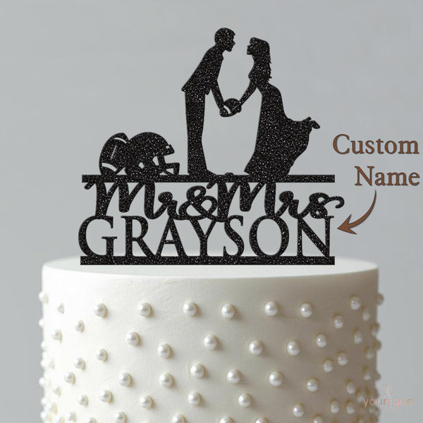 Personalised American Football Couple Wedding Cake Topper – Surname - view 4