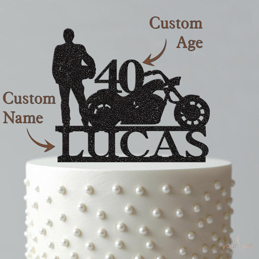 Personalised Motorbike Rider Milestone Cake Topper – Name & Age - view 4