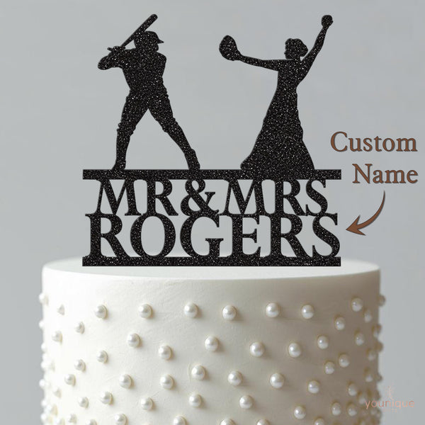 Personalised Baseball Couple Wedding Cake Topper – Surname - view 4