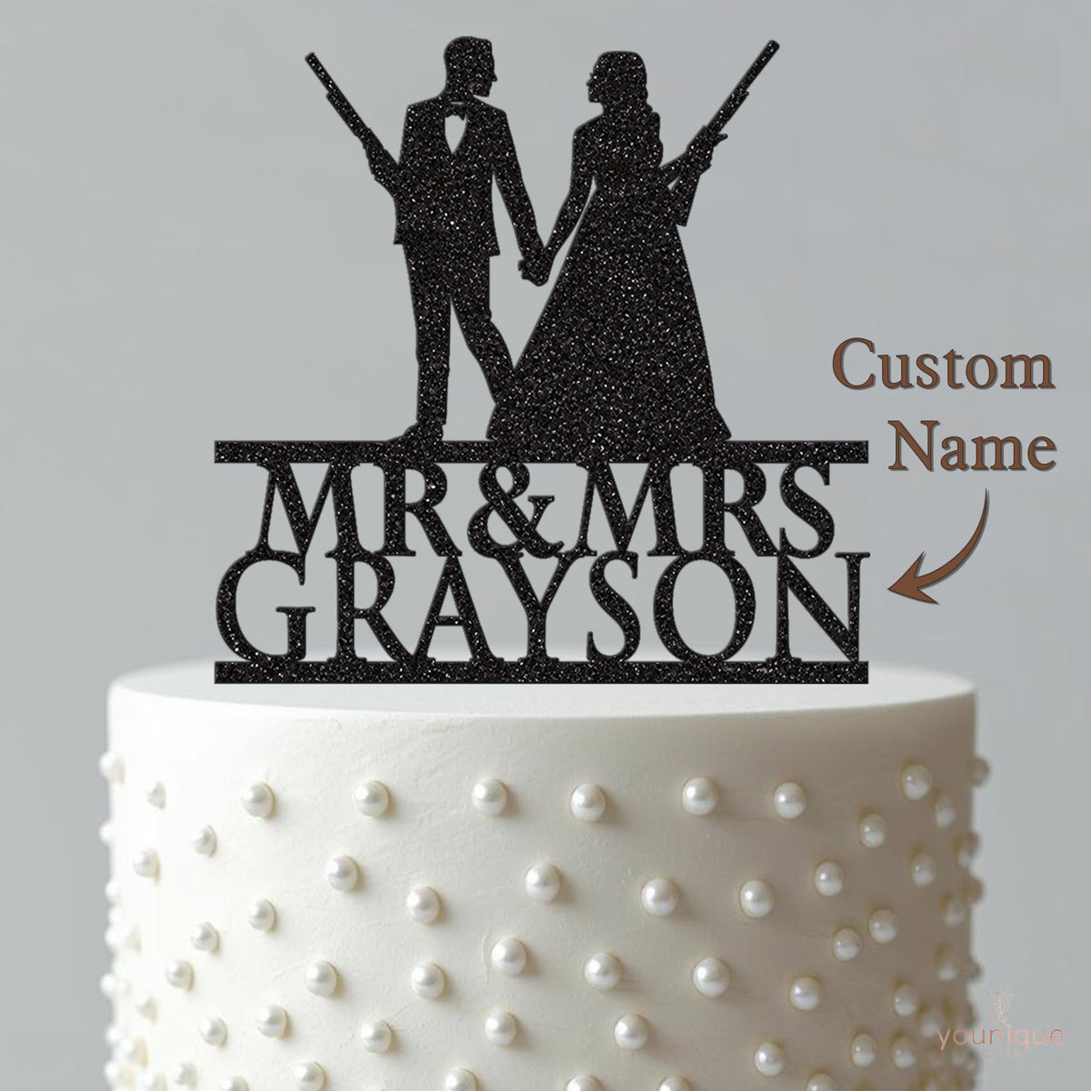 Personalised Shooting Couple Wedding Cake Topper – Surname - view 4