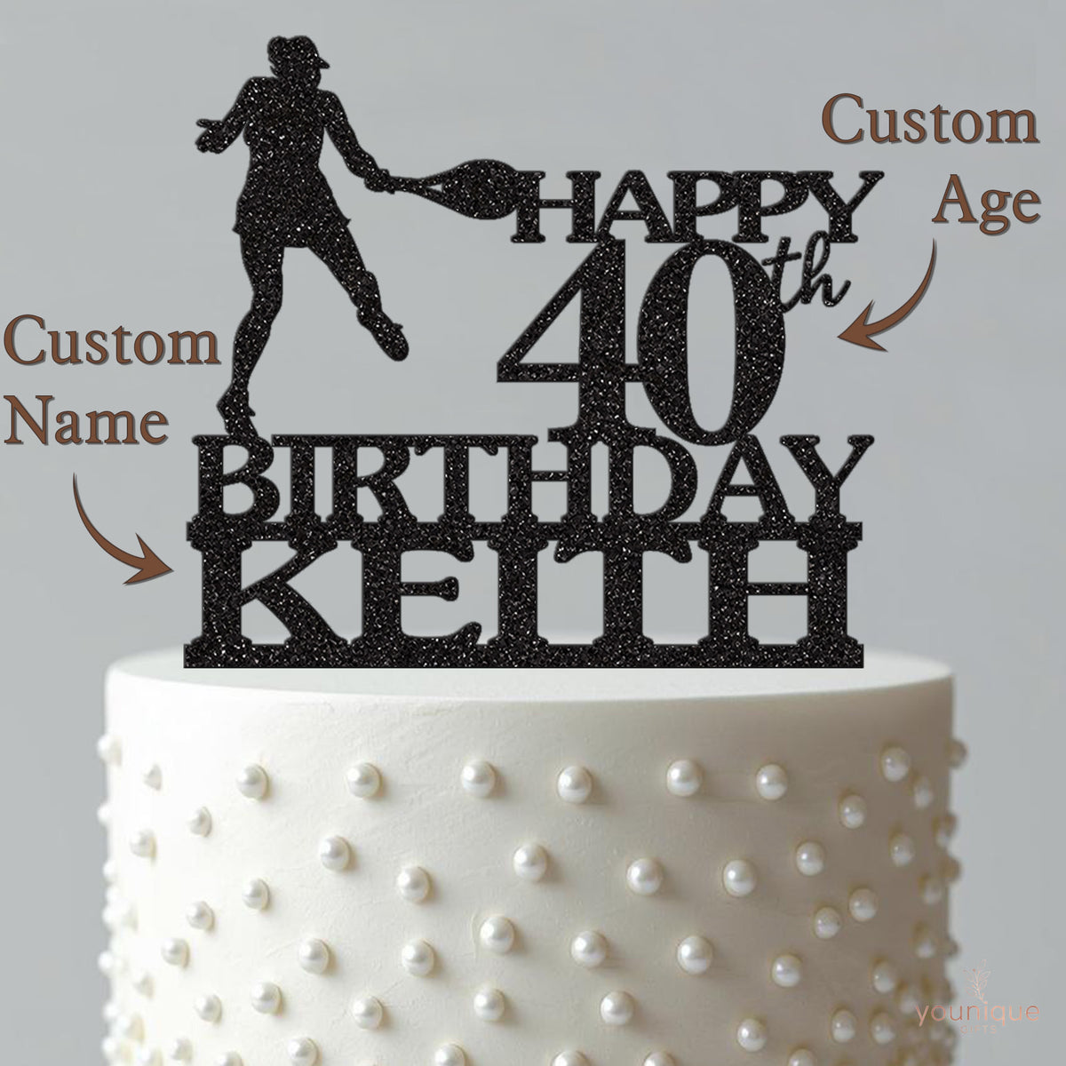 Personalised Tennis Player Milestone Cake Topper – Name & Age - view 4