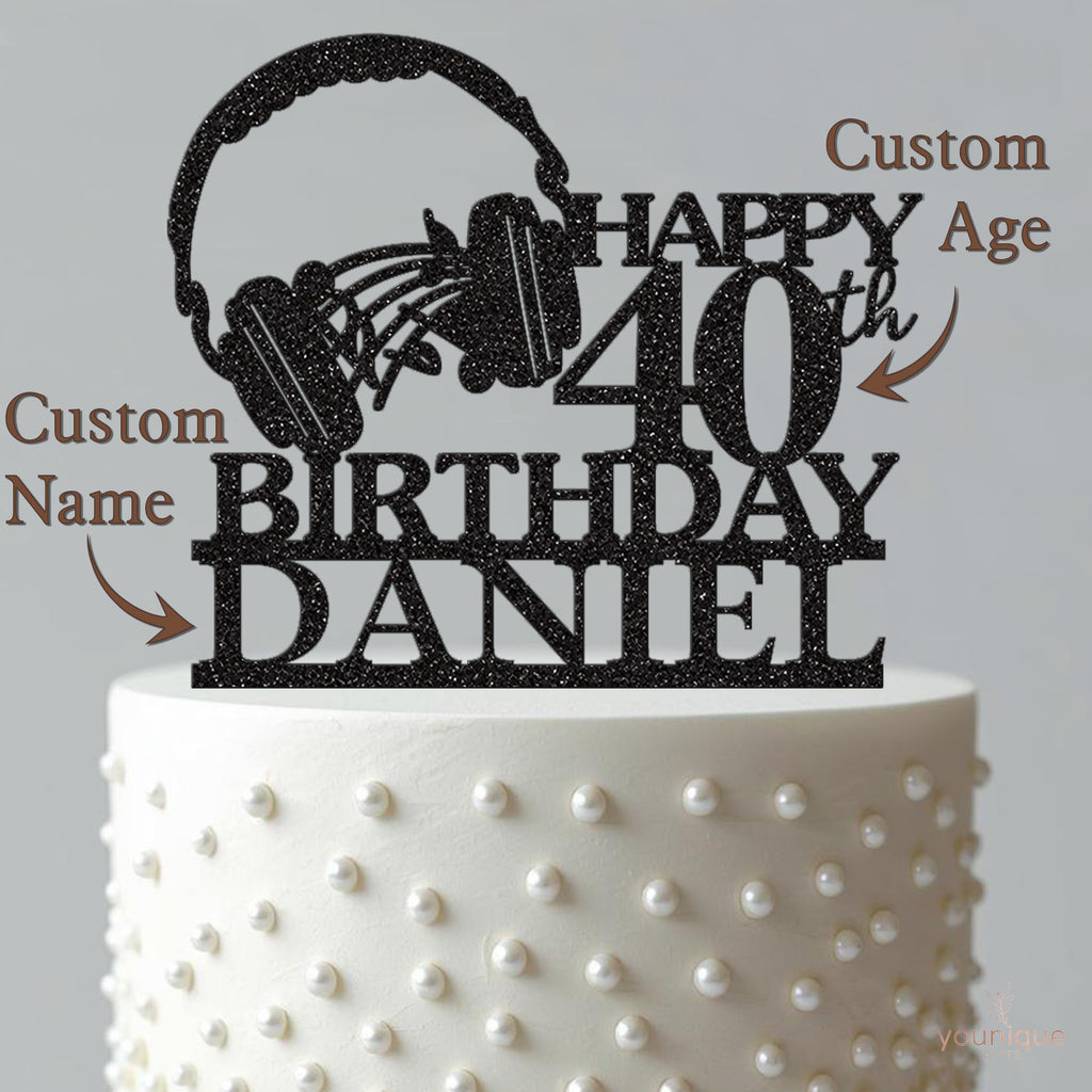 Personalised Headphones Birthday Cake Topper – Name & Age - view 4