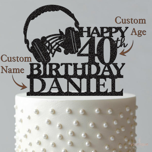 Personalised Headphones Birthday Cake Topper – Name & Age - view 4