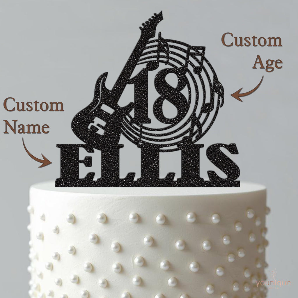 Personalised Electric Guitar & Music Notes Cake Topper – Name & Age - view 4