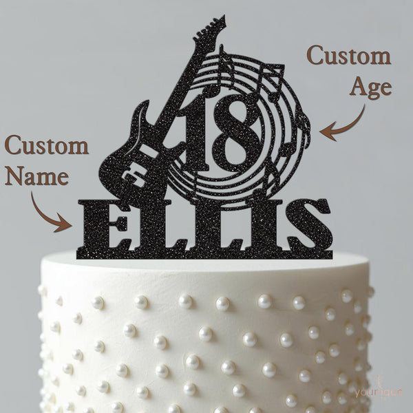 Personalised Electric Guitar & Music Notes Cake Topper – Name & Age - view 4