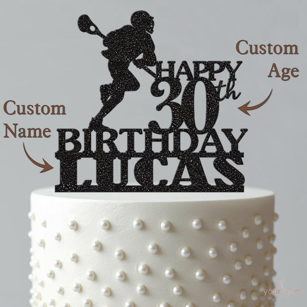 Personalised Leaping Lacrosse Player Cake Topper – Name & Age - view 4