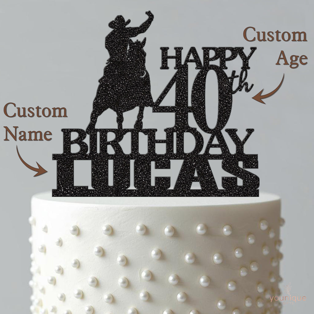 Personalised Rodeo Horse Rider Birthday Cake Topper – Name & Age - view 4