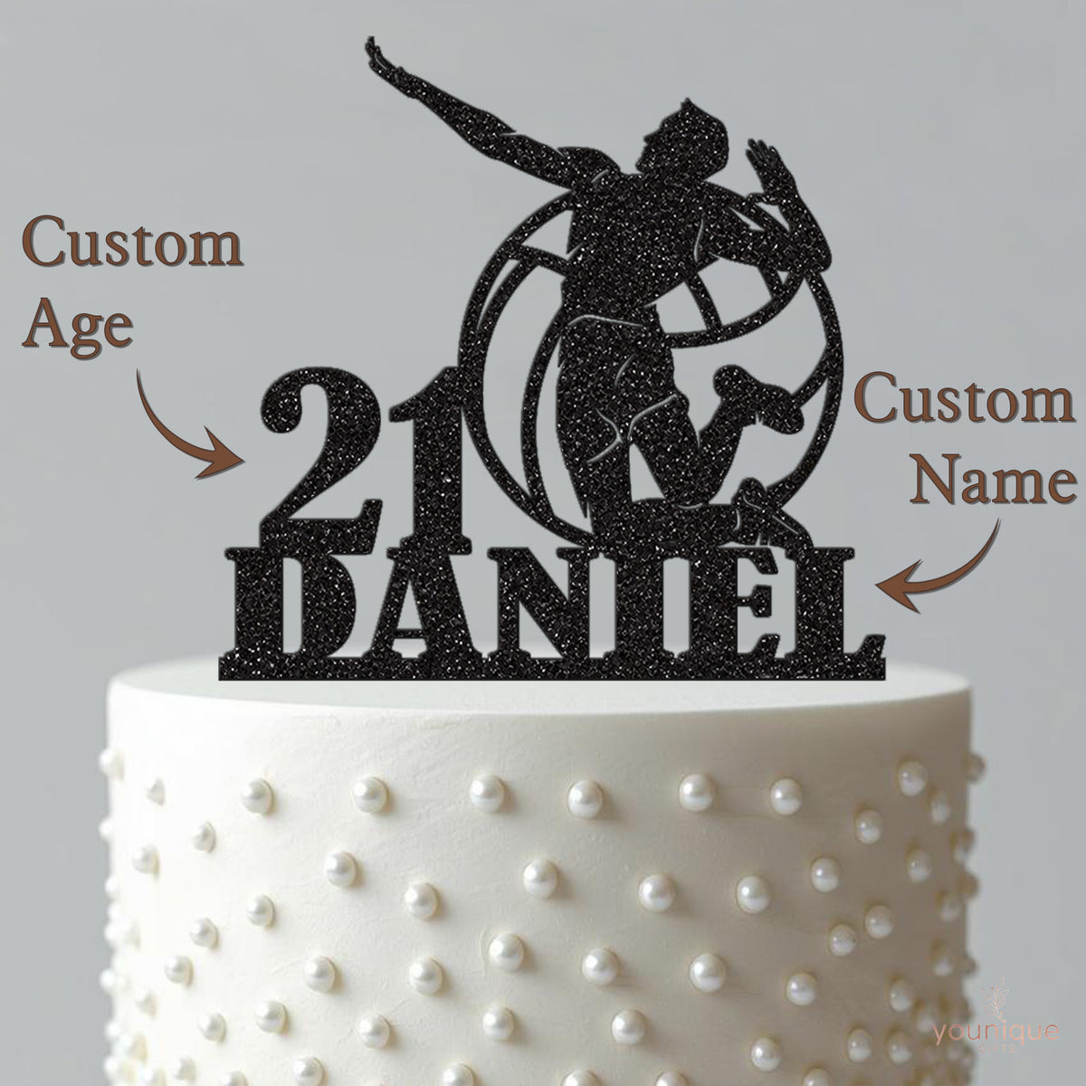Personalised Leaping Volleyball Player Cake Topper – Name & Age - view 4