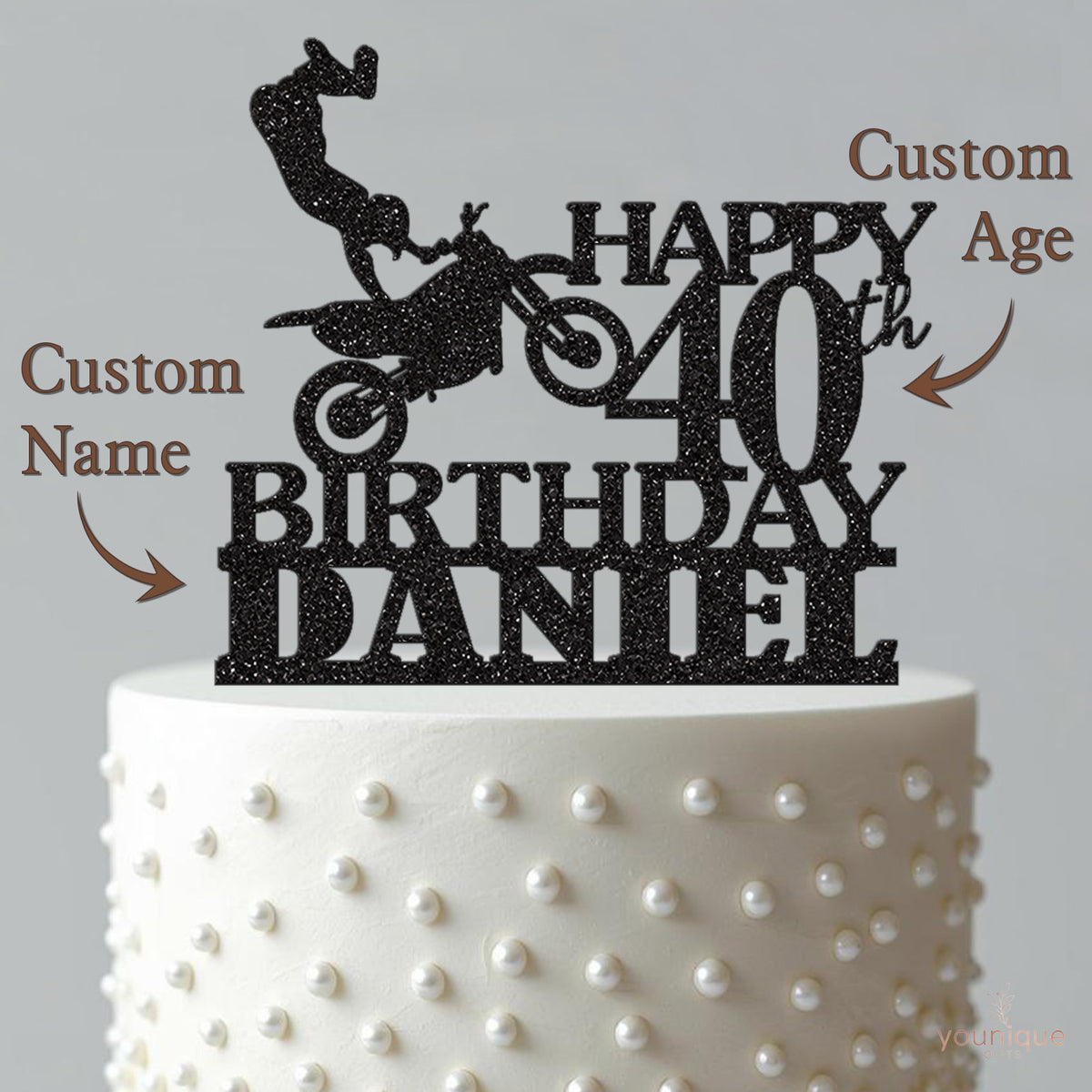 Personalised Motocross Handstand Birthday Cake Topper – Name & Age - view 4