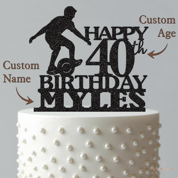 Personalised Single-Wheel Board Rider Birthday Cake Topper – Name & Age - view 4