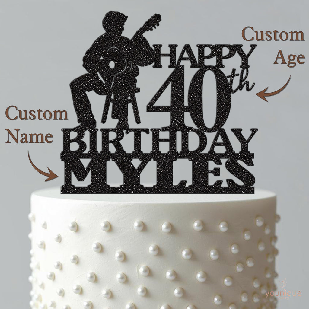 Personalised Seated Guitarist Birthday Cake Topper – Name & Age - view 4