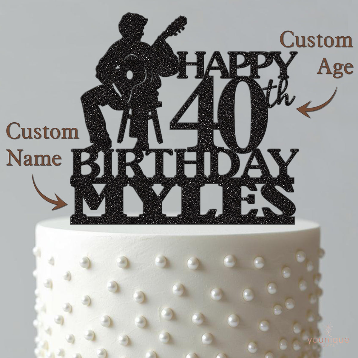 Personalised Seated Guitarist Birthday Cake Topper – Name & Age - view 4