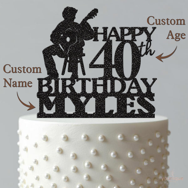 Personalised Seated Guitarist Birthday Cake Topper – Name & Age - view 4