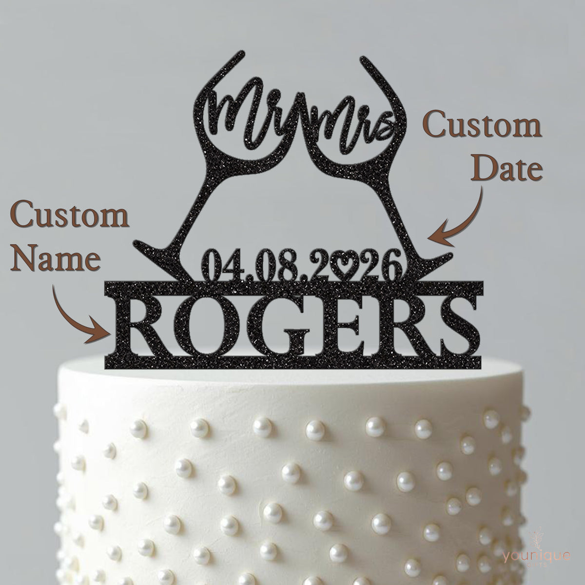 Personalised Clinking Wine Glasses Wedding Cake Topper – Surname & Date - view 4