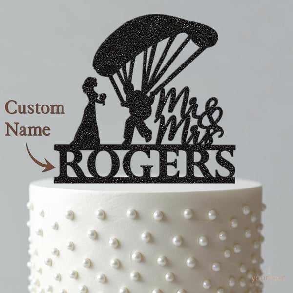 Personalised Skydiver Groom Wedding Cake Topper – Surname - view 4