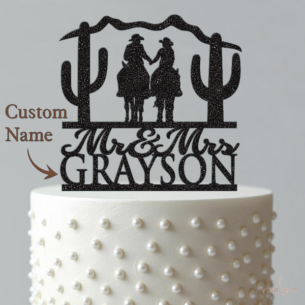 Personalised Horseback Cowboy Couple Wedding Cake Topper – Surname - view 4