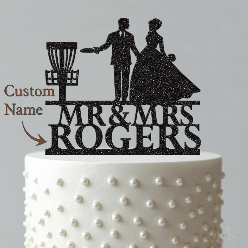 Personalised Disc Golf Couple Wedding Cake Topper – Surname - view 4