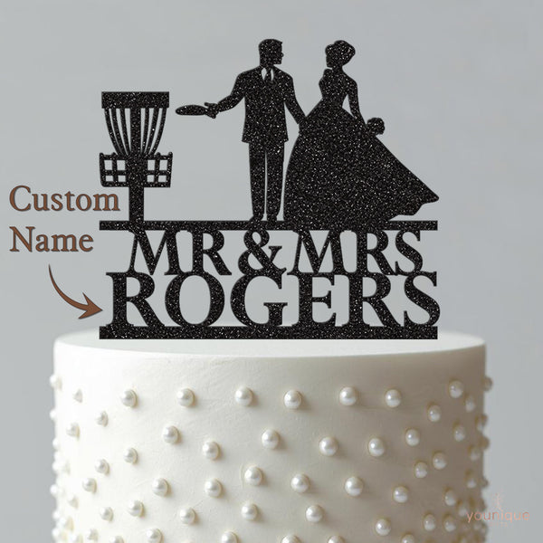 Personalised Disc Golf Couple Wedding Cake Topper – Surname - view 4