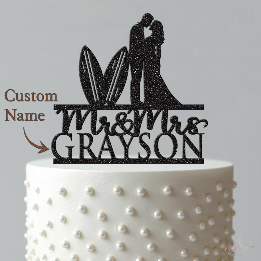 Personalised Surfing Couple Wedding Cake Topper – Surname - view 4