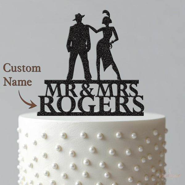 Personalised Art Deco Couple Wedding Cake Topper – Surname - view 4