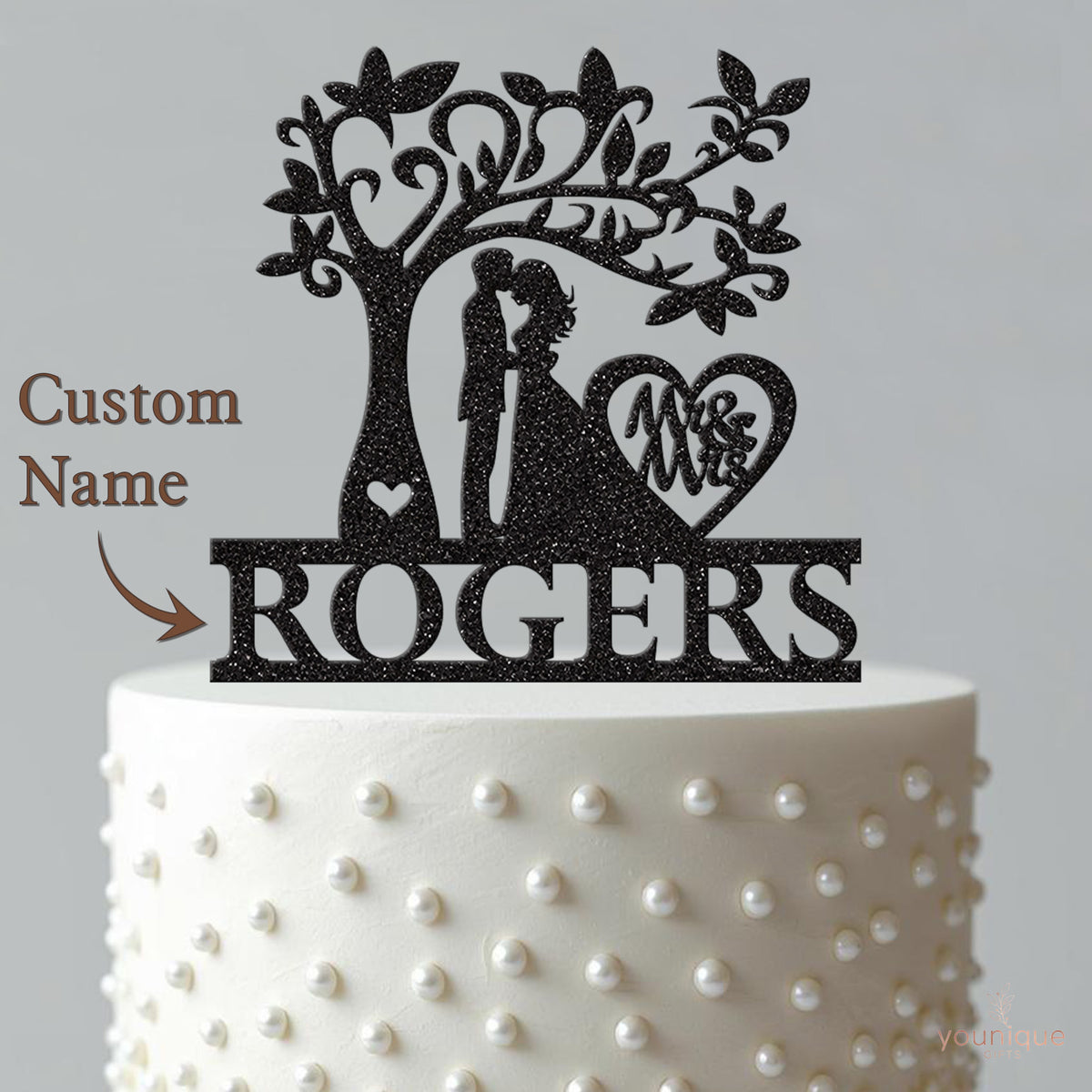 Personalised Wedding Couple Under Heart Tree Cake Topper – Surname - view 4