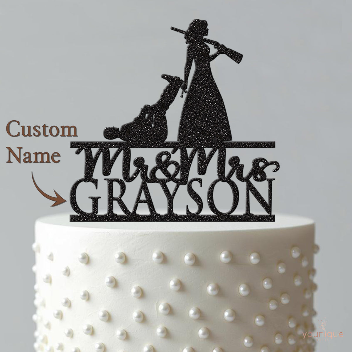 Personalised Hunting Bride & Dog Wedding Cake Topper – Surname - view 4