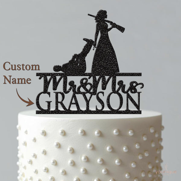 Personalised Hunting Bride & Dog Wedding Cake Topper – Surname - view 4
