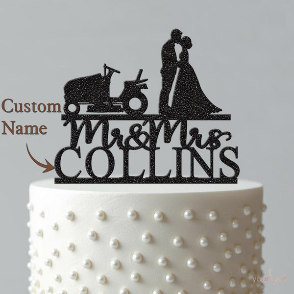 Personalised Ride-On Mower Wedding Cake Topper – Surname - view 4