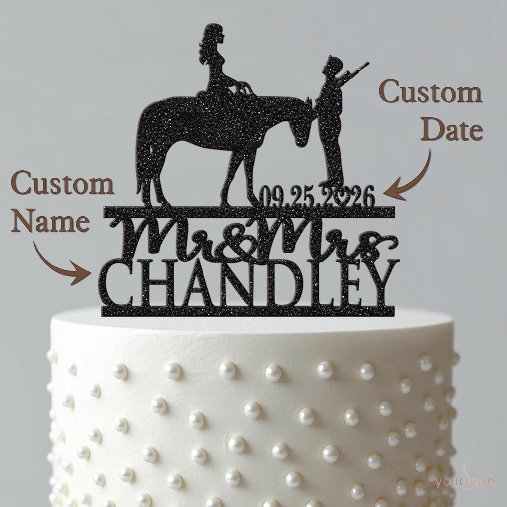 Personalised Horse Rider & Hunter Wedding Cake Topper – Surname & Date - view 4