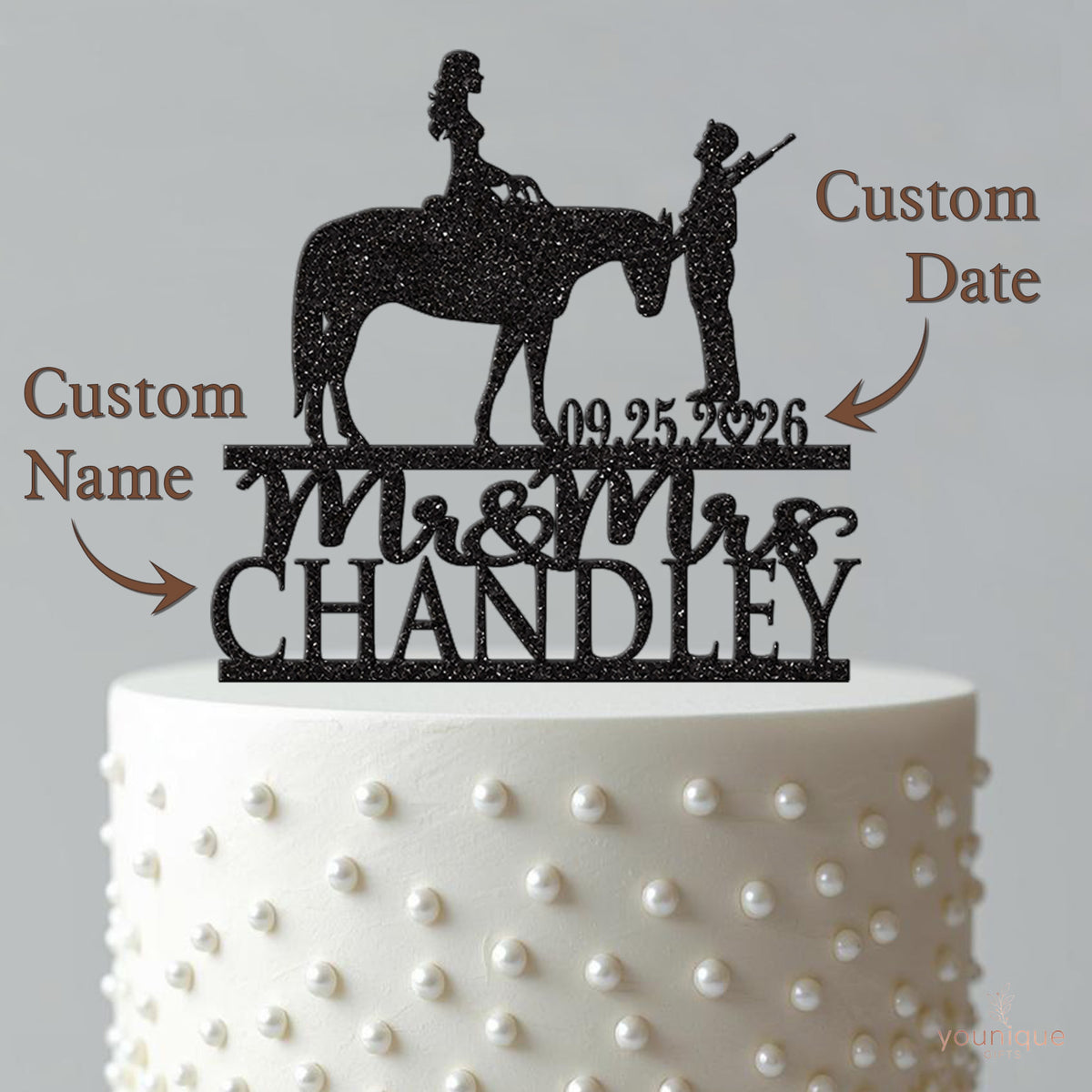 Personalised Horse Rider & Hunter Wedding Cake Topper – Surname & Date - view 4
