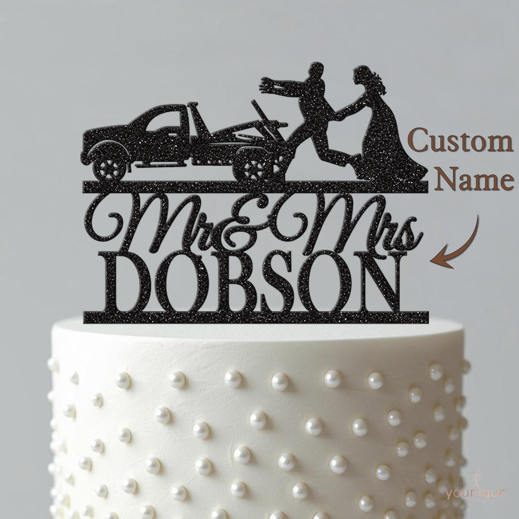 Personalised Tow Truck Wedding Couple Cake Topper – Surname - view 4