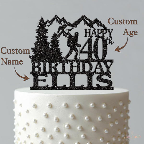 Personalised Mountain Hiker Birthday Cake Topper – Name & Age - view 4