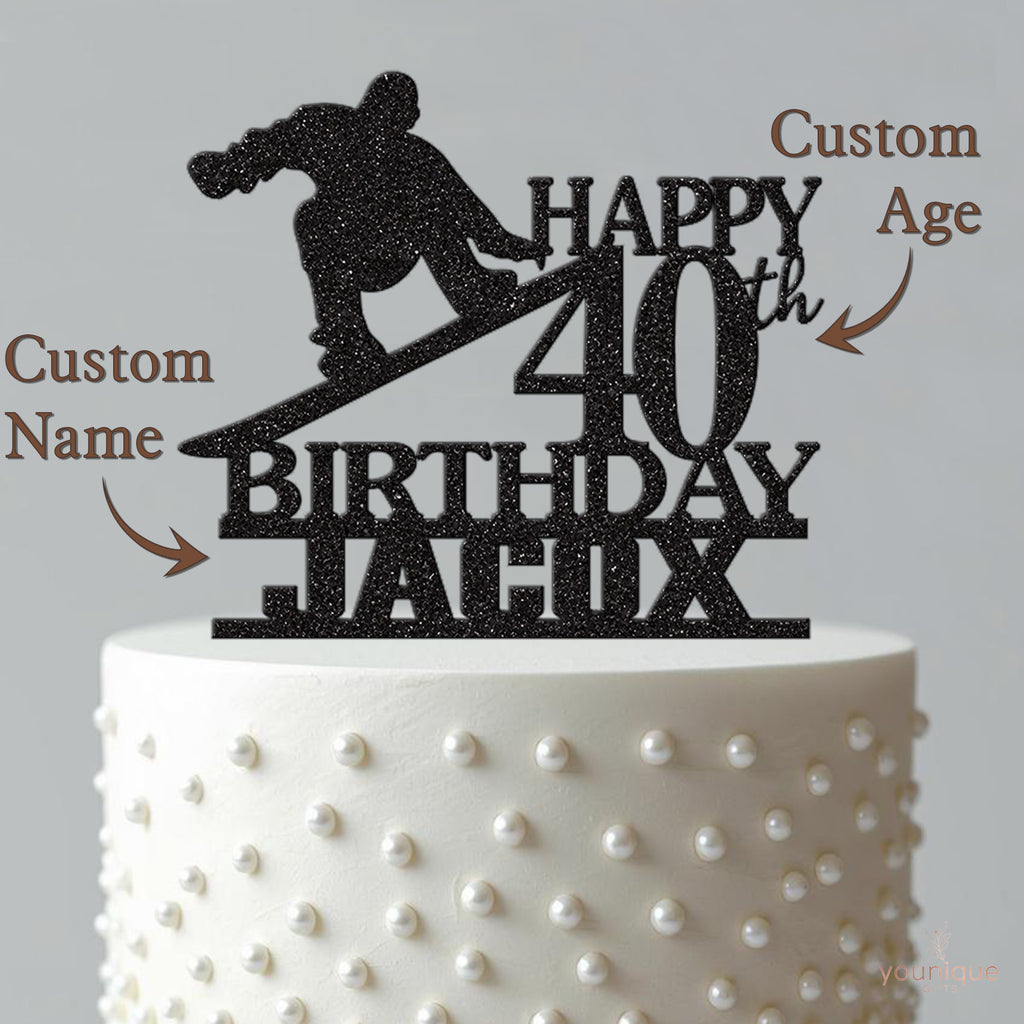 Personalised Snowboarder Birthday Cake Topper – Name & Age - view 4